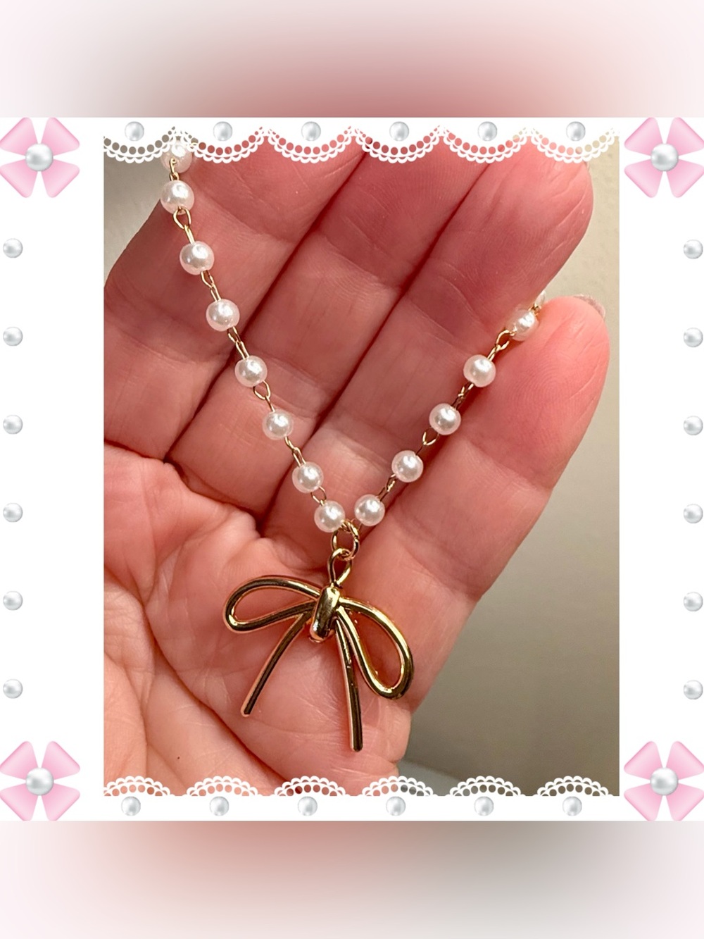 Phone / bag / steering wheel charm - faux pearls & gold tone metal bow - New!